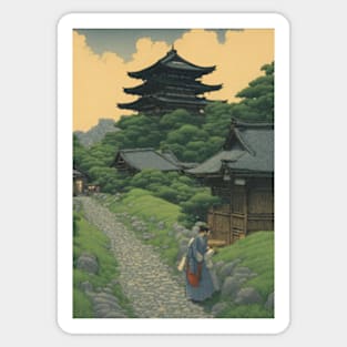 a beautiful timple kawase hasui style art japan Sticker